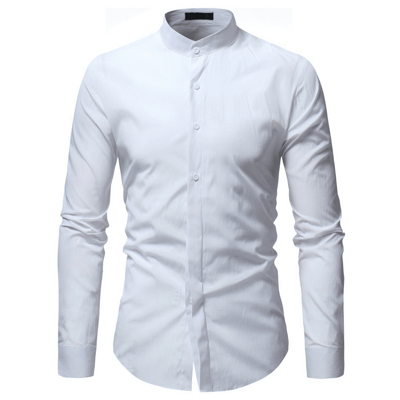 Mens Casual Business Stand Collar Slim Fit Long Sleeve Solid Color Shirts - MRSLM