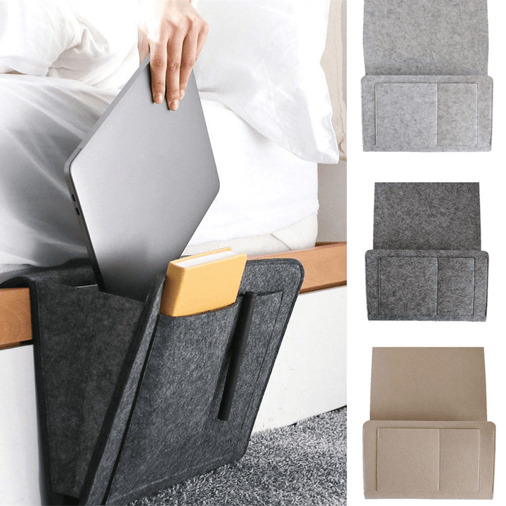 Felt Bedside Pocket Caddy Storage Organizer Bed Desk Bag Sofa TV Remote Holder Storage Bags - MRSLM