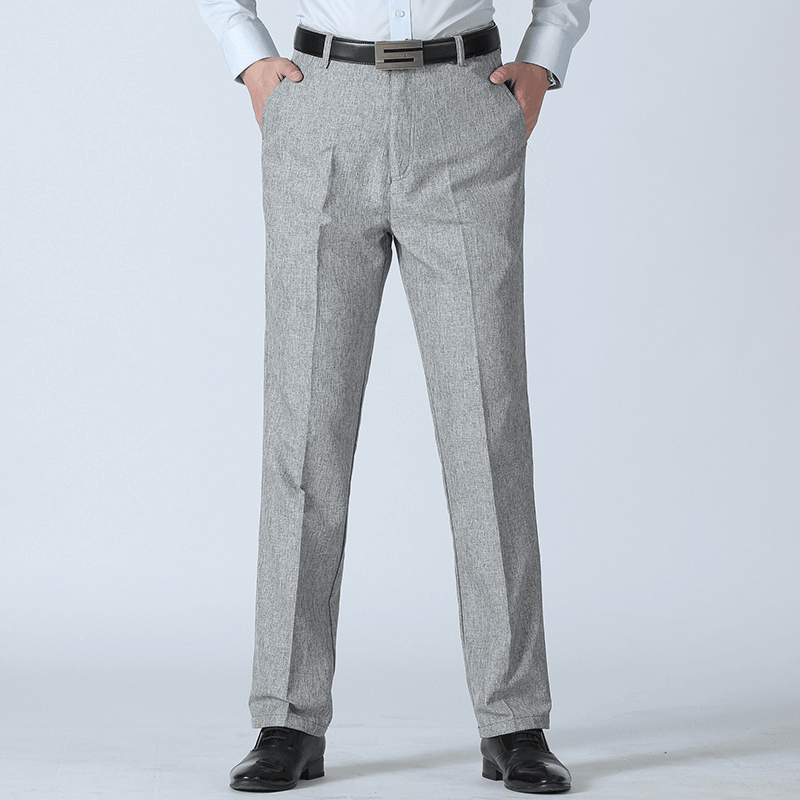 Men'S Summer Breathable Linen Casual Pants Solid Color Middle Aged Loose Straight Trousers - MRSLM