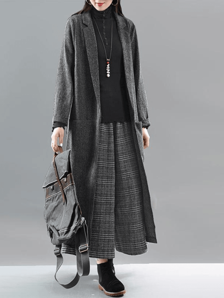 Women Headed Weave Solid Casual Elegant Lapel Collar Cardigan with Pocket - MRSLM