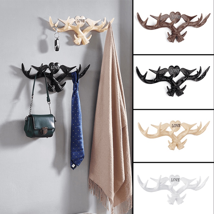 Love Vintage Deer Antler Wall Hanger Decoration Coat Hook and Hat Rack 4 Color Holder - MRSLM