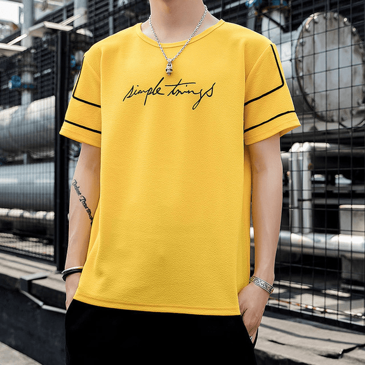 Men Simple Letter round Neck Bottoming Shirt Youth Student T-Shirts - MRSLM