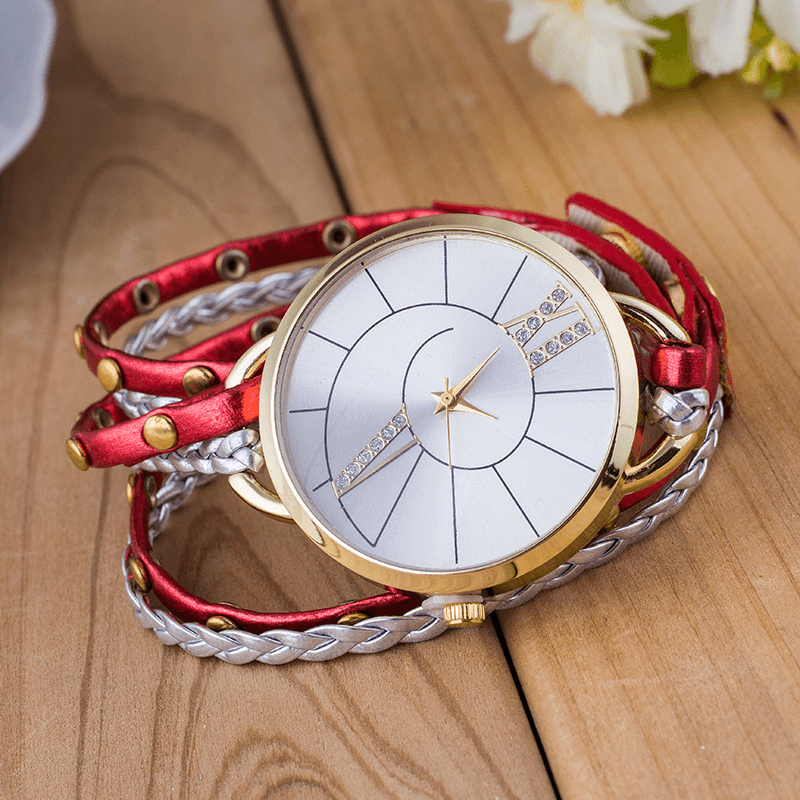 Simple Dial Leather Strap Crystal Algarismos Romanos Quartz Watch Women Bracelet Watch - MRSLM