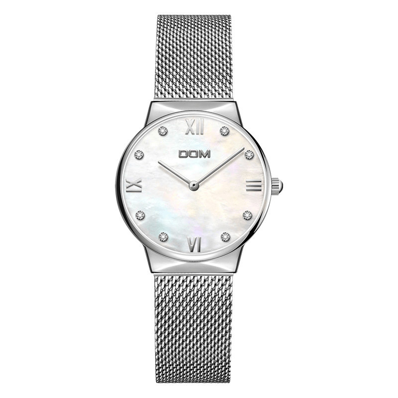 DOM G-32G Crystal Shell Surface Ladies Wrist Watch Stainless Steel Band Quartz Watch - MRSLM