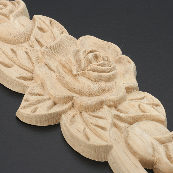 20X5Cm Wood Carved Onlay Applique Unpainted Rose Flower Door Decoration - MRSLM
