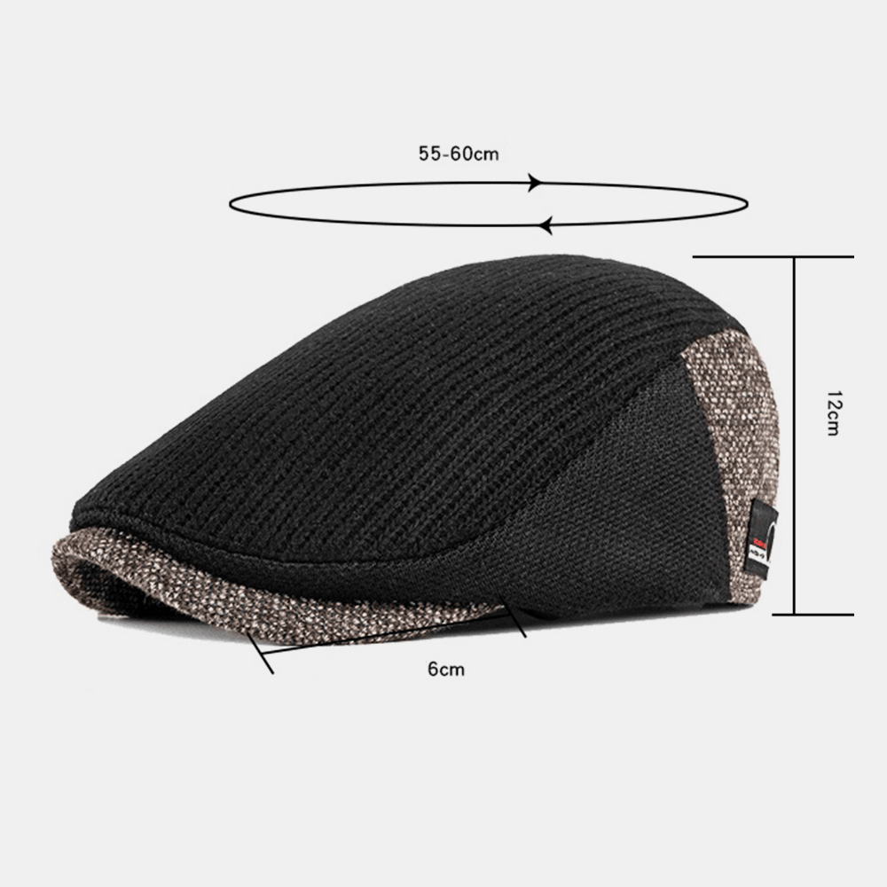 Men Wool British Style Contrast Color Warm Casual Knitted Forward Hat Beret Hat - MRSLM