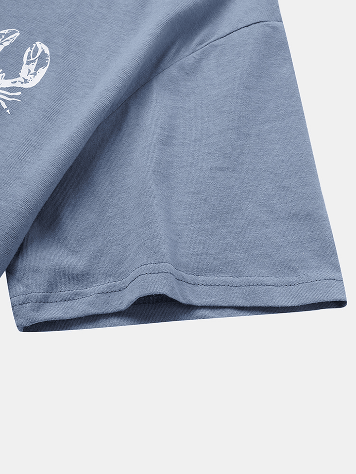 Mens Cotton Seafood Print Casual & Breathable Plain round Neck T-Shirts - MRSLM