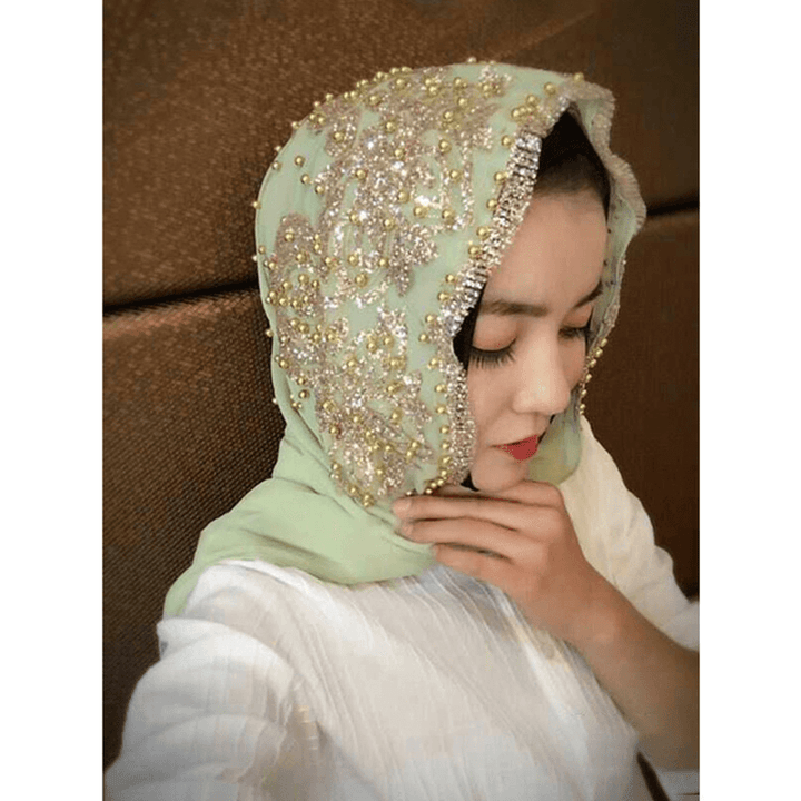 Women Chiffon Beaded Headband Scarf Arabian Hat Arab - MRSLM