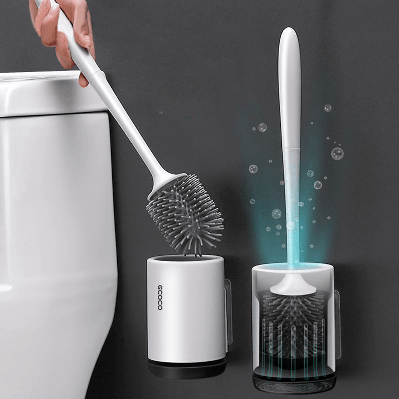 Ecoco Silicone Toilet Brush Soft Bristle Wall-Mounted Bathroom Toilet Brush Holder Set Clean Tool Durable Thermo Plastic Rubber - MRSLM