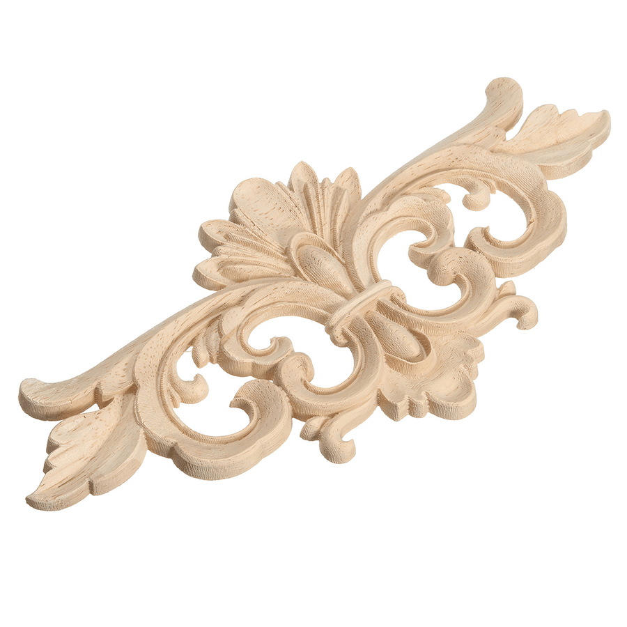Wood Carving Applique Unpainted Flower Applique Wood Carving Decal for Furniture Cabinet 22X10Cm - MRSLM