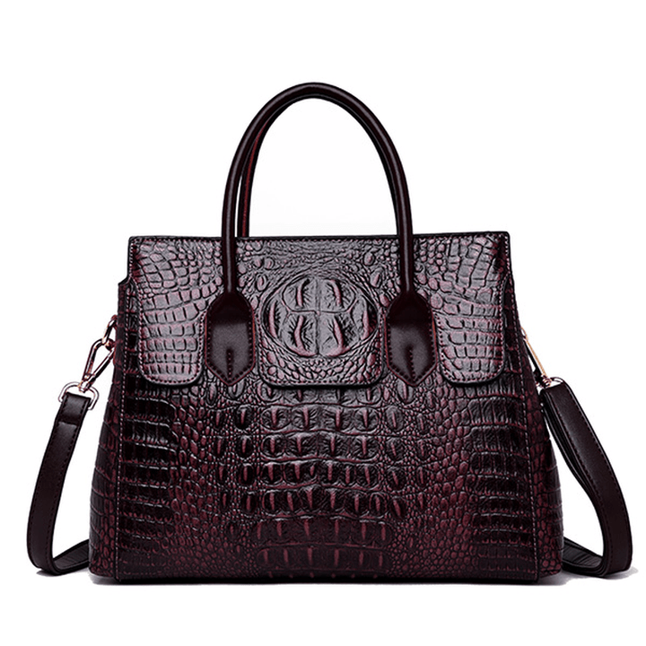 Women Retro Crocodile Pattern Handbag Faux Leather Crossbody Bag - MRSLM