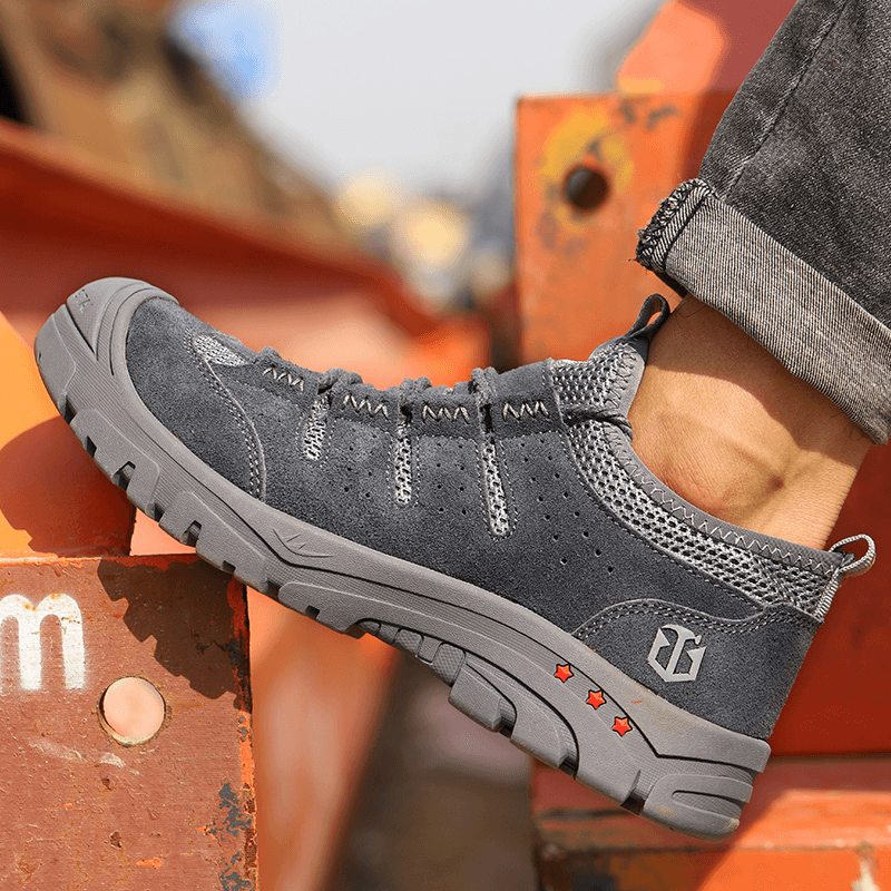 Men Mesh Breathable Hollow Out Splicing Non Slip Toe Protected Casual Working Shoes - MRSLM