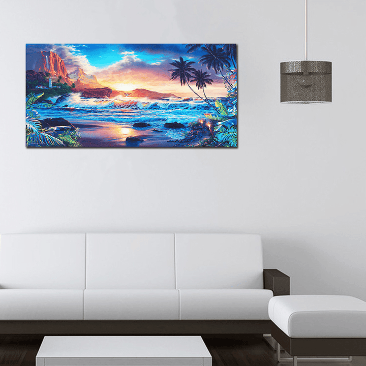 Home Decor Canvas Print Paintings Wall Art Modern Sunset Scenery Beach Tree Gift - MRSLM