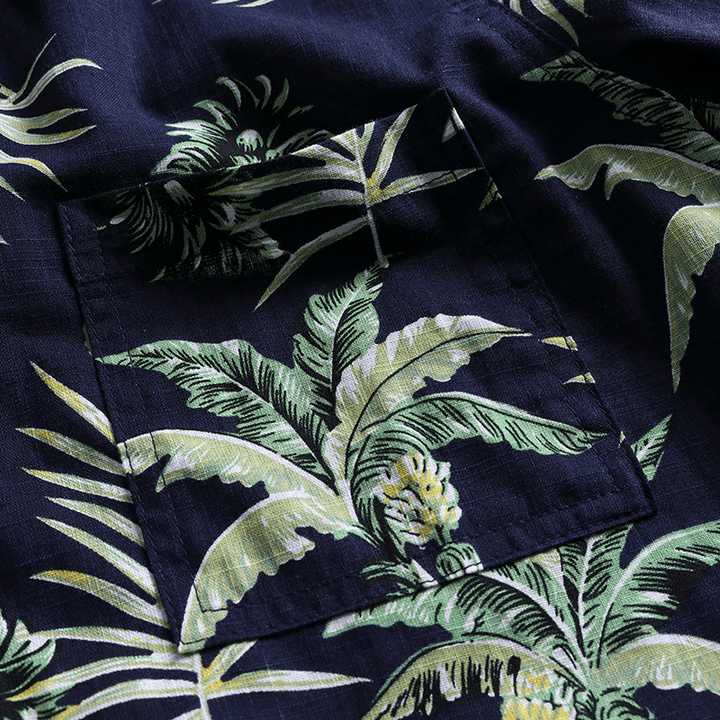 Men Tropical Plants Printed Short Sleeve Hawaiian Shirts - MRSLM