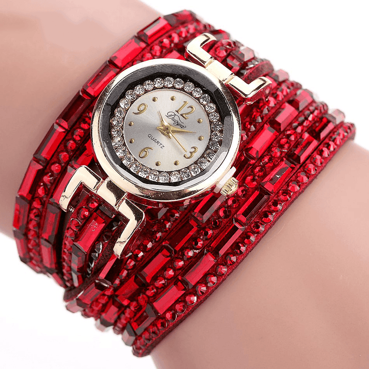 DUOYA DY004 Crystal Casual Style Ladies Bracelet Watch Gold Case Quartz Movement Watches - MRSLM