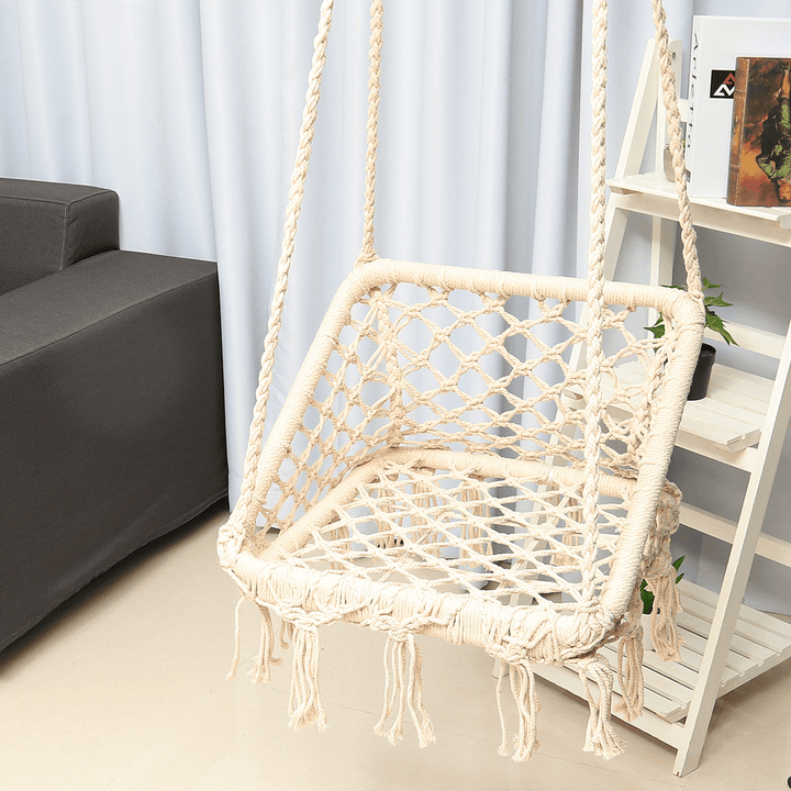 Macrame Hammock Chair Hanging Cotton Seat Rope Hammock Tassel Swing Bed Porch - MRSLM