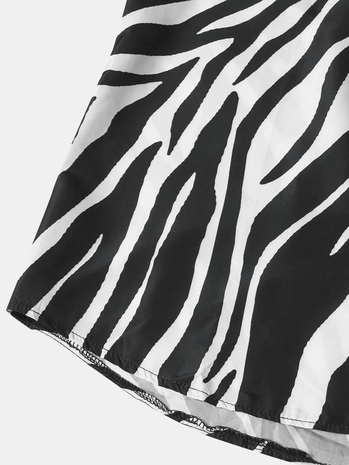 Mens Zebra Pattern Print Stylish Lapel Relaxed Fit Long Sleeve Shirts - MRSLM