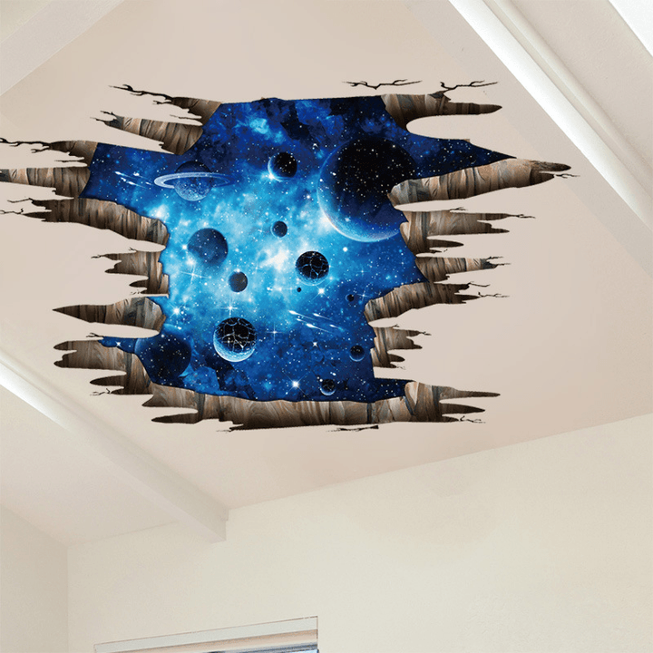 Miico Creative 3D the Milky Way Broken Wall Removable Home Room Decorative Wall Floor Decor Sticker - MRSLM