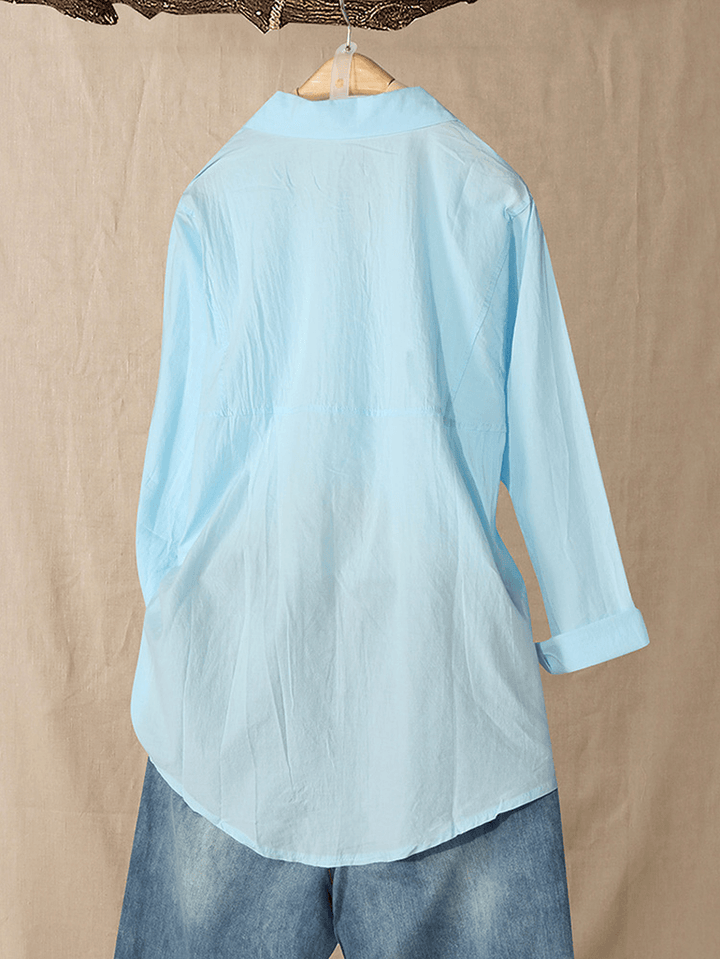 Casual Solid Color Pockets Long Sleeve Basic Blouse - MRSLM