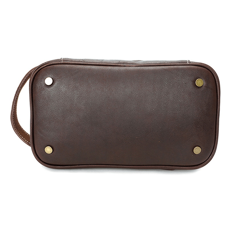 Ekphero® Men Genuine Leather Vintage Cosmetic Bag Solid Large Capacity Travel Pouch Wash Bag - MRSLM