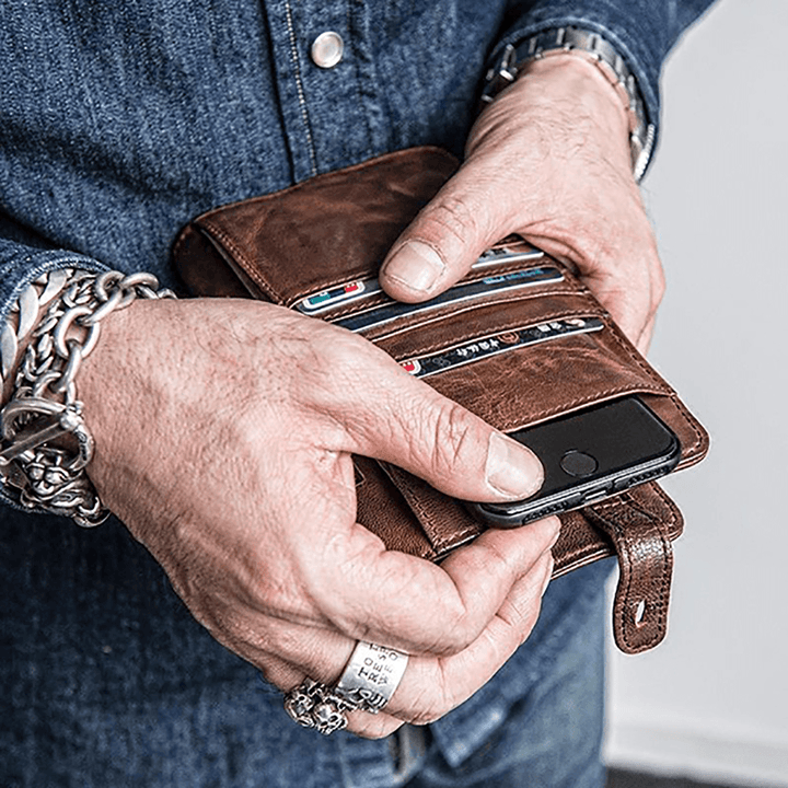 E Ekphero Men Card Holder Long Wallet Phone Bag Vintage Purse Clutches Bag - MRSLM