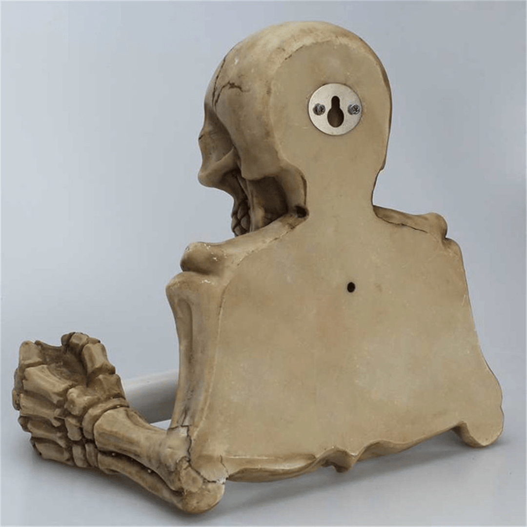 Halloween Creative Skull Statue Roll Paper Holder Wall Mount Resin Sculpture for Bathroom Decor - MRSLM