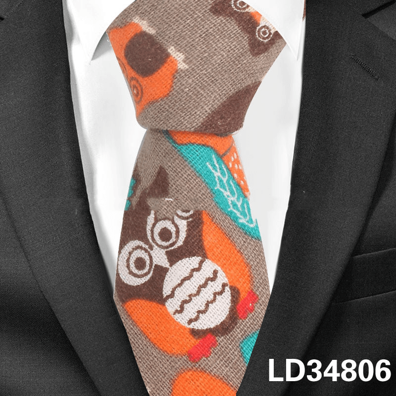 Cartoon Men and Women Tie Cotton, Linen Animal and Plant Print Tie Narrow Version 6Cm - MRSLM