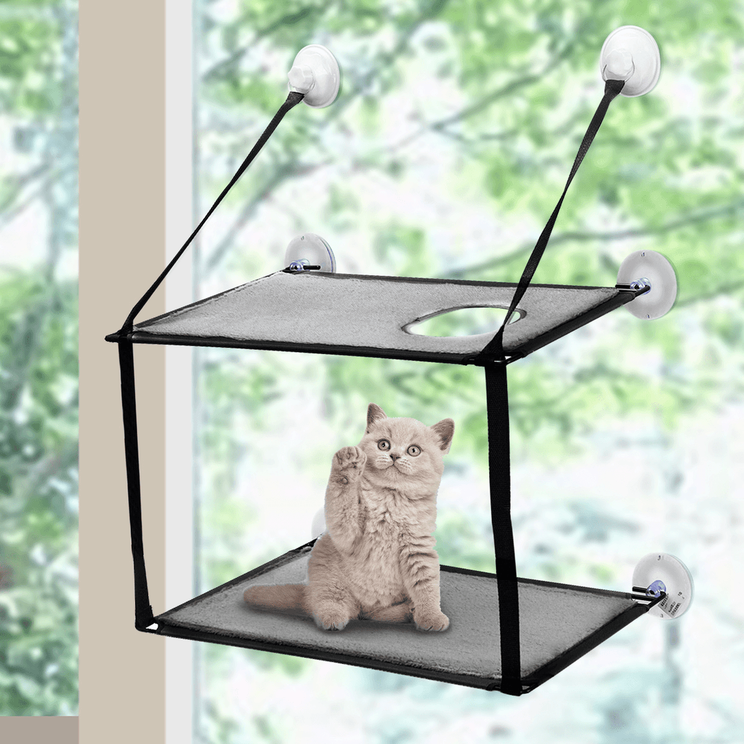 Double Layer Cat Bed Pet Window Hammock Cat Puppy Washable Hanging Perch Cat Tree Pet Bed Support 45Lb - MRSLM