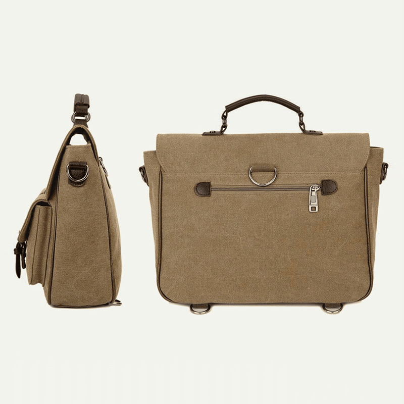 Men Vintage Rub Color Wear-Resistant Multi-Pockets Canvas Briefcase Crossbody Shoulder Bag - MRSLM