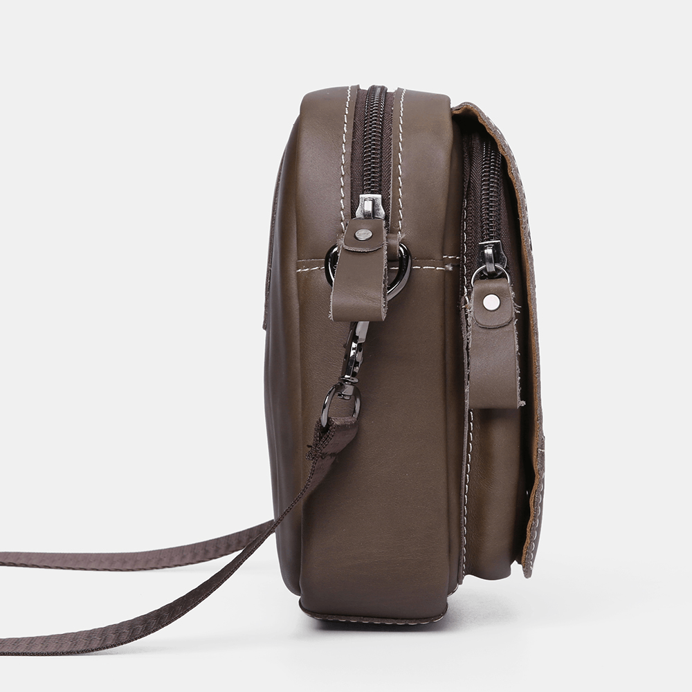 Men Genuine Leather Wear-Resistant Large Capacity Vintage Cowhide Crossbody Bags Shoulder Bag Single Bag - MRSLM