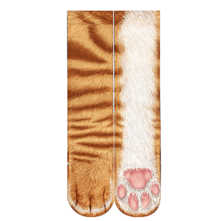 Creative 3D Print Adult Animal Paw Socks Unisex Crew Cat Long Tube Stocks Elastic Breathable Sock Dog Tiger Zebra Pig Cat Paw - MRSLM