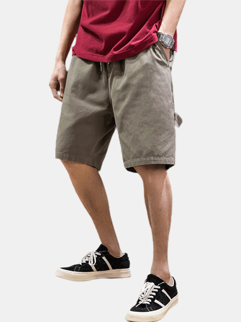 Mens Cotton Solid Color Multi Pocket Loose Drawstring Shorts - MRSLM