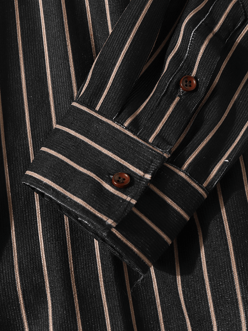 Men Striped Corduroy Button up Vintage Casual Long Sleeve Shirts - MRSLM