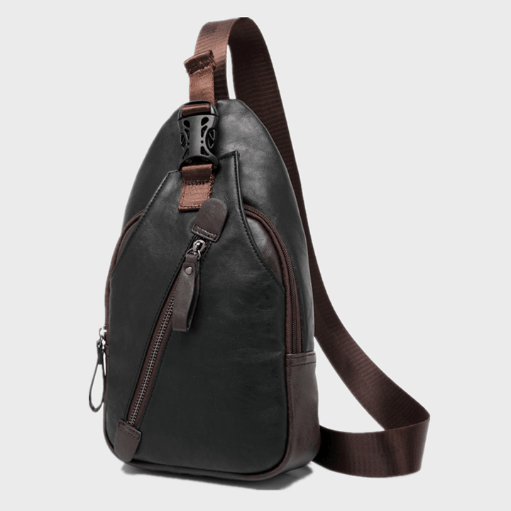 Men PU Leather Multi-Pocket Waterproof Casual Crossbody Bag Chest Bag Sling Bag - MRSLM
