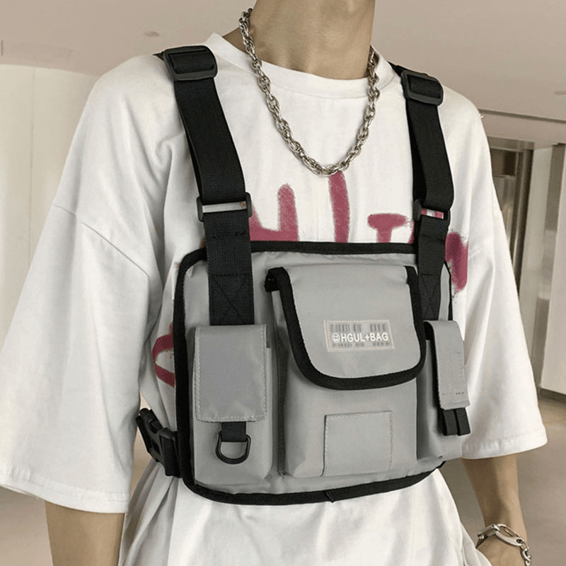 Unisex Oxford Cloth Letter Pattern Multi-Pocket Tactical Bag Chest Bag Backpack - MRSLM