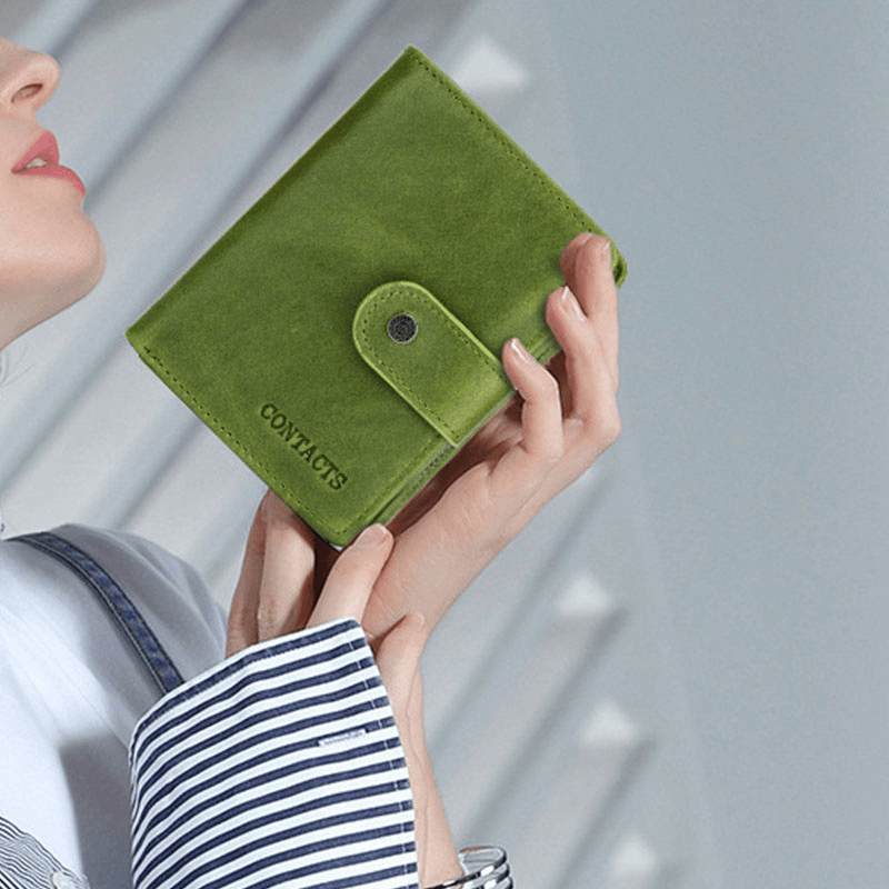 Women Genuine Leather RFID Multi-Function Multi Card Slots Casual Solid Color Brief Card Holder Wallet - MRSLM