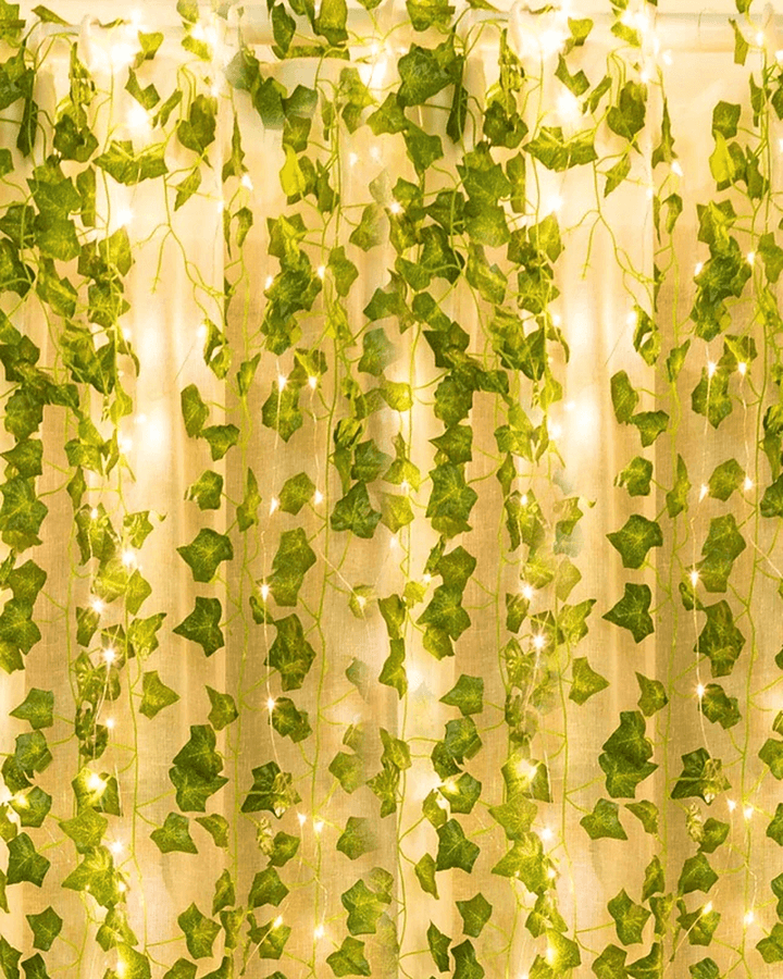 1X 2M Artificial Plants Led String Light Creeper Green Leaf Ivy Vine for Home Wedding Decor Lamp DIY Hanging Garden Yard Lighting (Come without Battery) - MRSLM