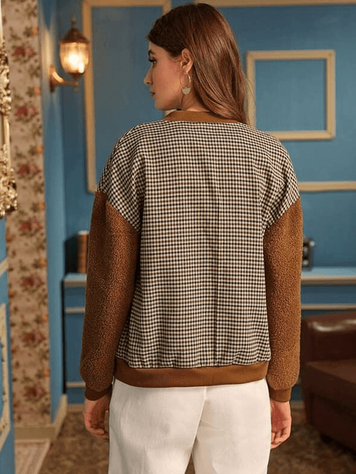 Plaid Patchwork Button Long Sleeve Casual Coats Jackets - MRSLM
