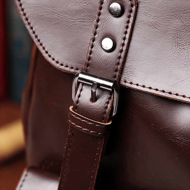 Men and Women Retro Leather Large Capacity Backpack Travel Bag - MRSLM