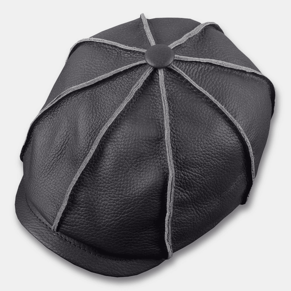 Men Genuine Leather Casual Keep Warm Artist Style Newsboy Hat Beret Hat - MRSLM