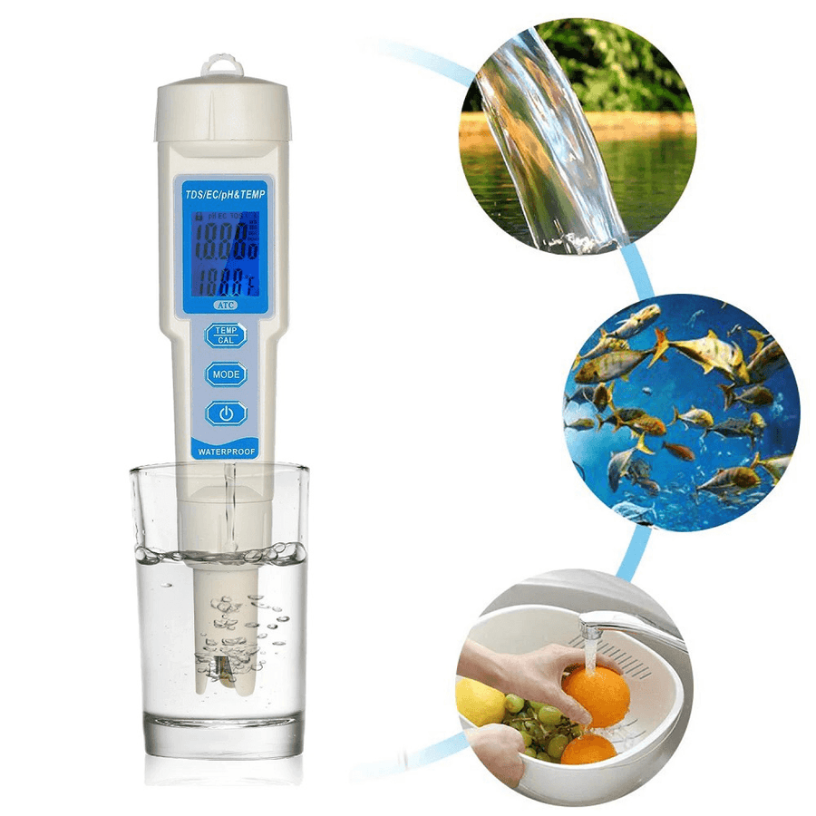 4-In-1 Water Quality Tester Pen Waterproof Water Quality Analysis Instrument PH/EC/TDS & Temperature Meter PH Meter TDS Meter with ATC Function - MRSLM