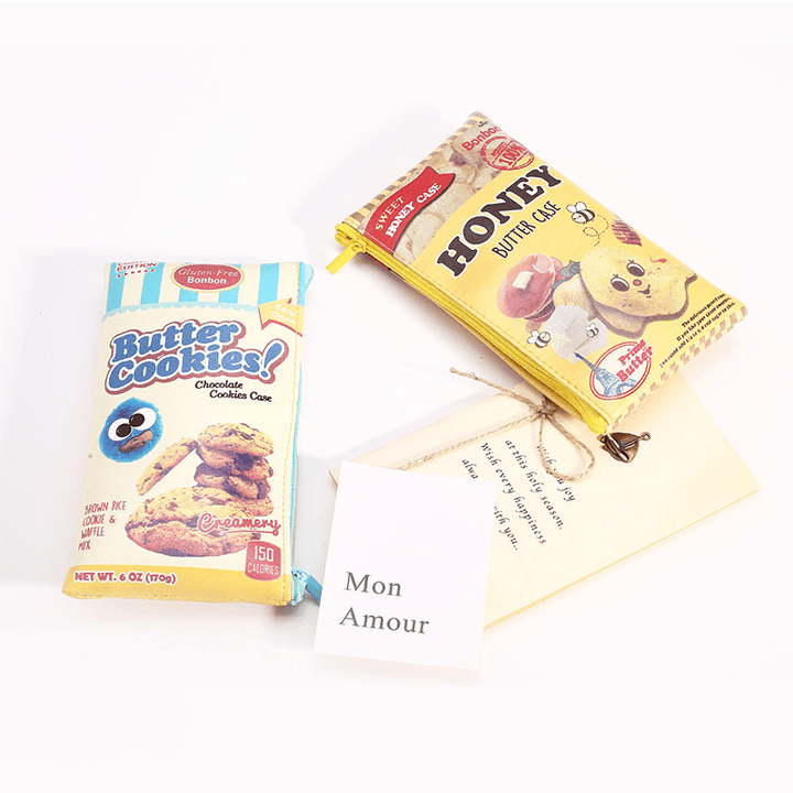 Novelty Cute Biscuit Butter Cookies Chips PU Pen Bag Pencil Case Cosmetic Makeup Bag - MRSLM