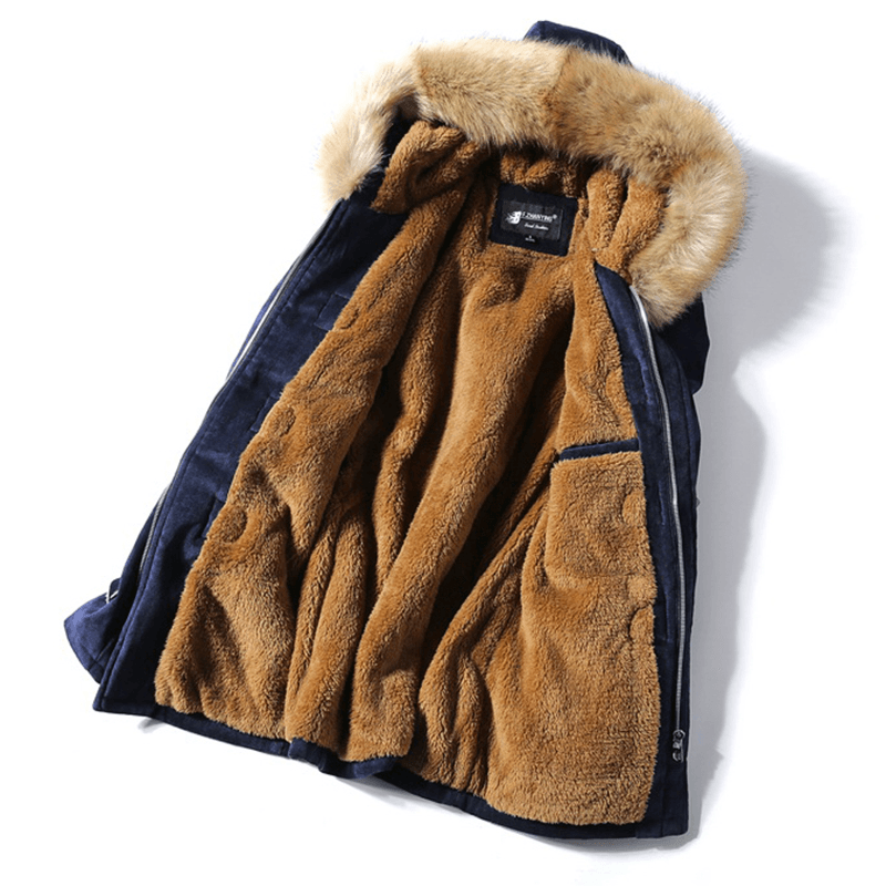 Mens Furry Hooded Fleece Thick Warm Winter Toggle Coat Parka - MRSLM