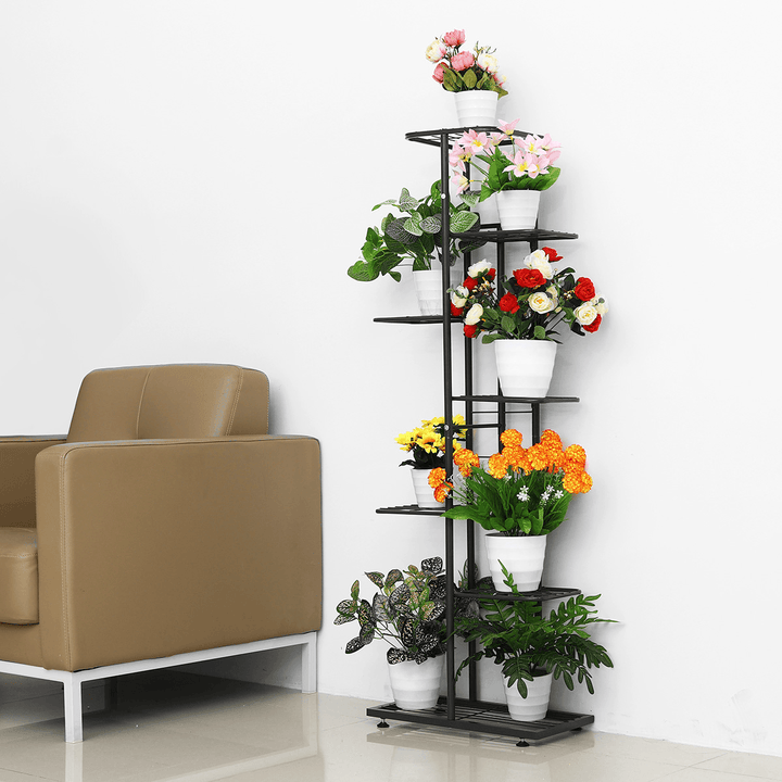 7-Tierblack/White Metal Plant Stand Outdoor Indoor Flower Pot Display Rack Ladder Shelf for Garden - MRSLM