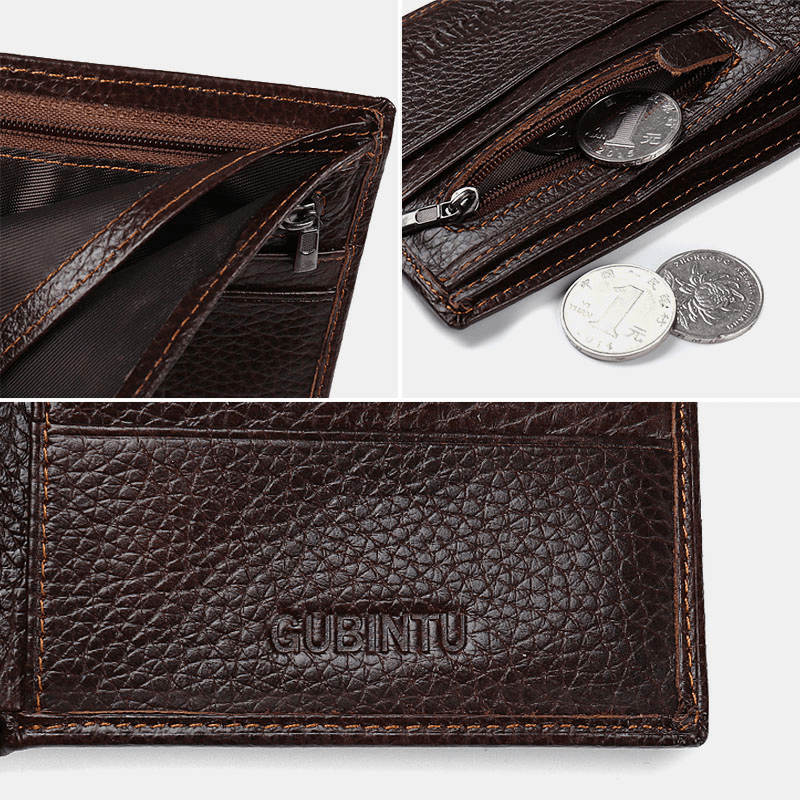 Men First Layer Cowhide 8 Card Slots Card Case Retro Bifold Short Splicing Wallet Money Clip Coin Purse - MRSLM