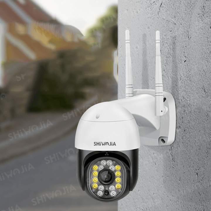 SHIWOJIA Smart WIFI Home Security Camera Outdoor Camera 1080P HD IP66 Waterproof Pan Tilt 360°View Wireless IP Camera with Color Night Vision Motion Detecting Home Cameras - MRSLM