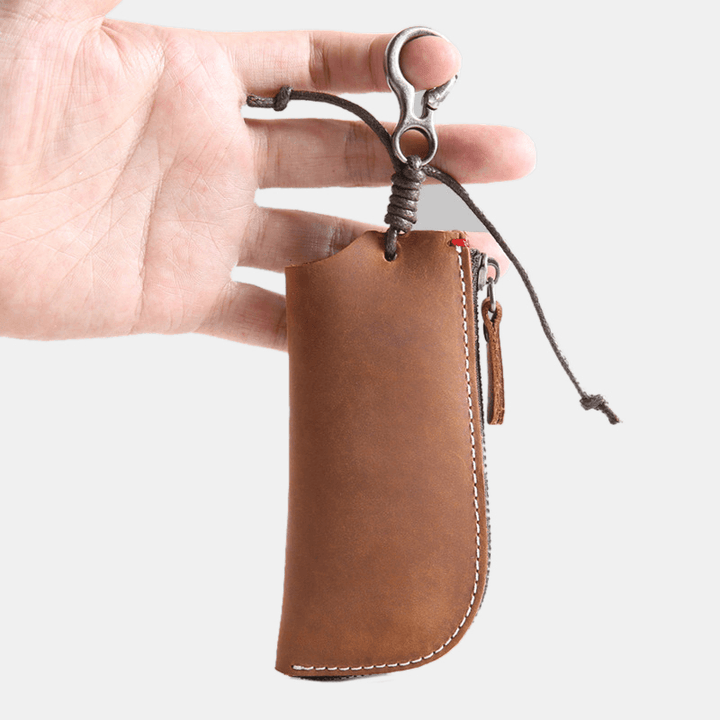 Men Genuine Leather Cowhide Mini Easy Carry Hanging Car Key Bag Keychain Wallet - MRSLM