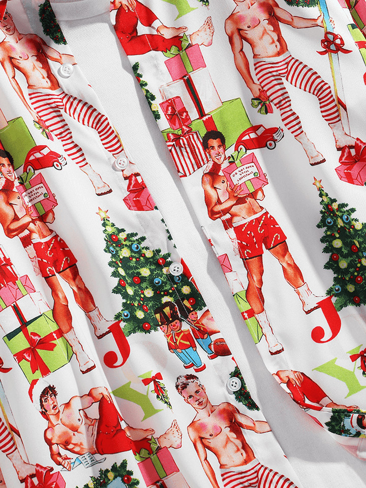 Christmas Style Mens Funny Figure Print Long Sleeve Shirts - MRSLM