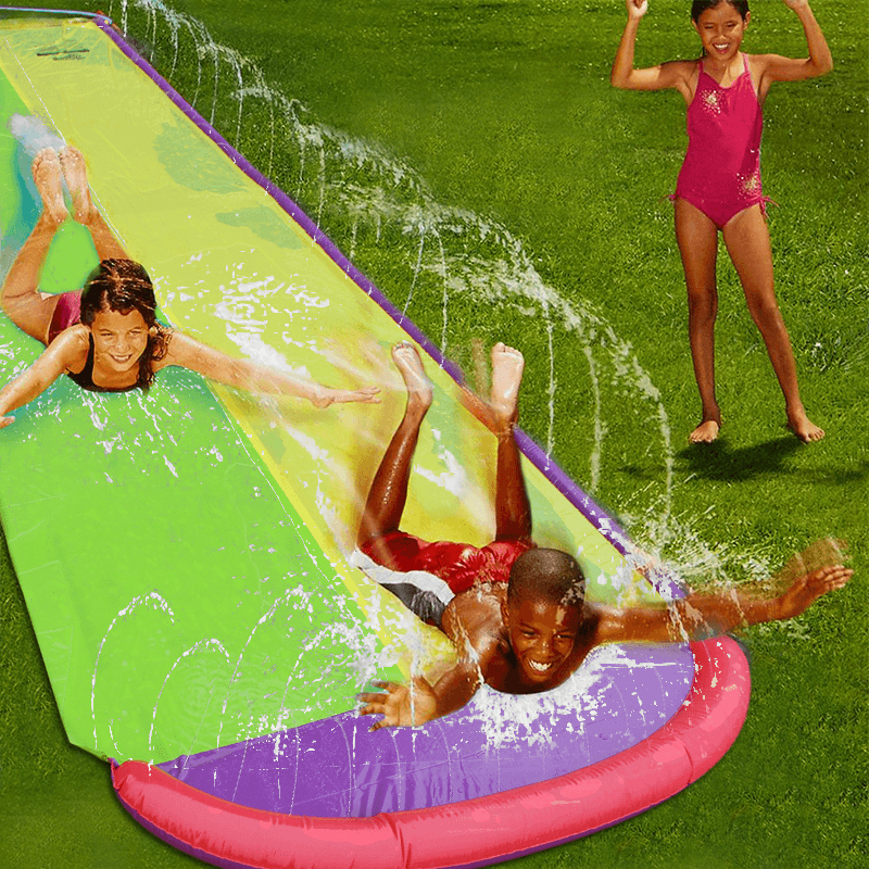 Inflatable Double Water Slide Fun Outdoor Splash Slip for Children Summer Pool Kids Games - MRSLM