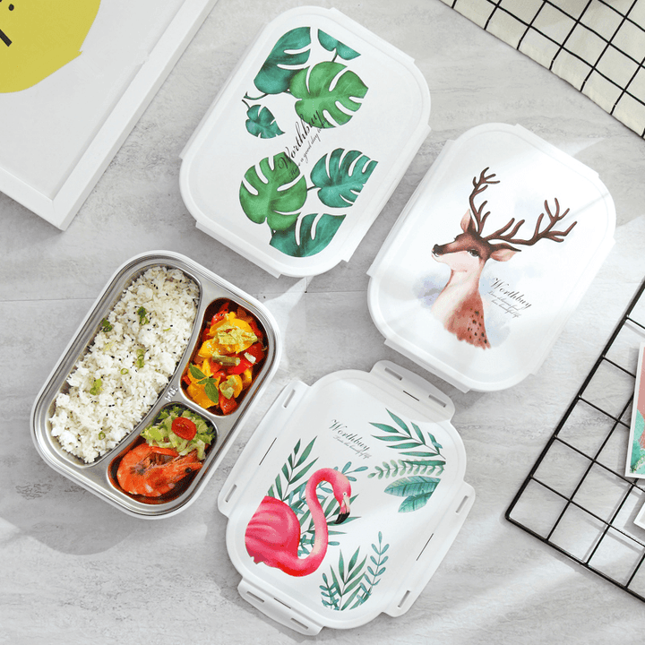 Outdoor Picnic Bento Box Stainless Steel Thermal Food Container Lunch Box 3/4 Grid Japanese Color Pattern - MRSLM